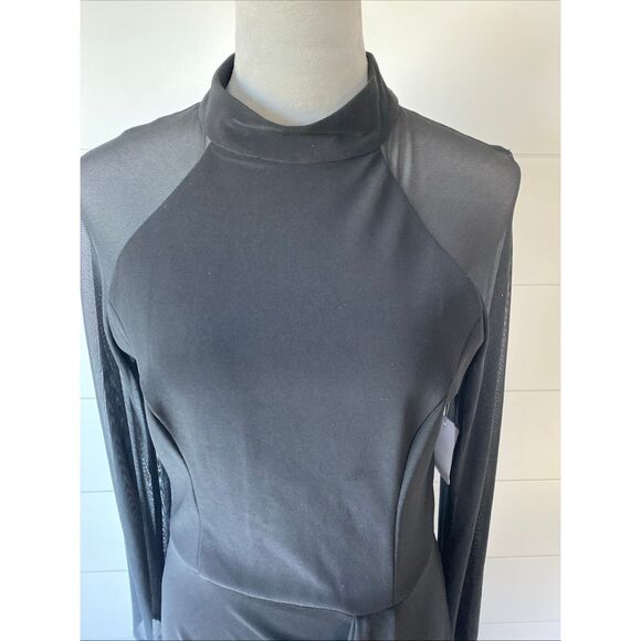 Betsy & Adam Women's Long Sheer Sleeve Mock NeckStretch Scuba Crepe Sheath Gown - Picture 11 of 14